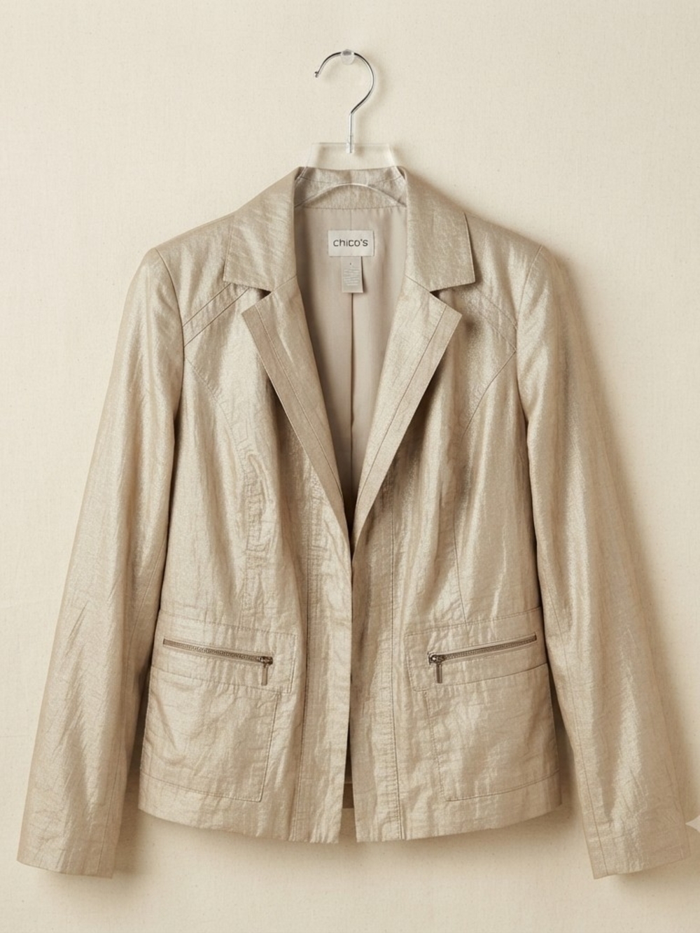 chico's Metallic Cream Blazer Jacket